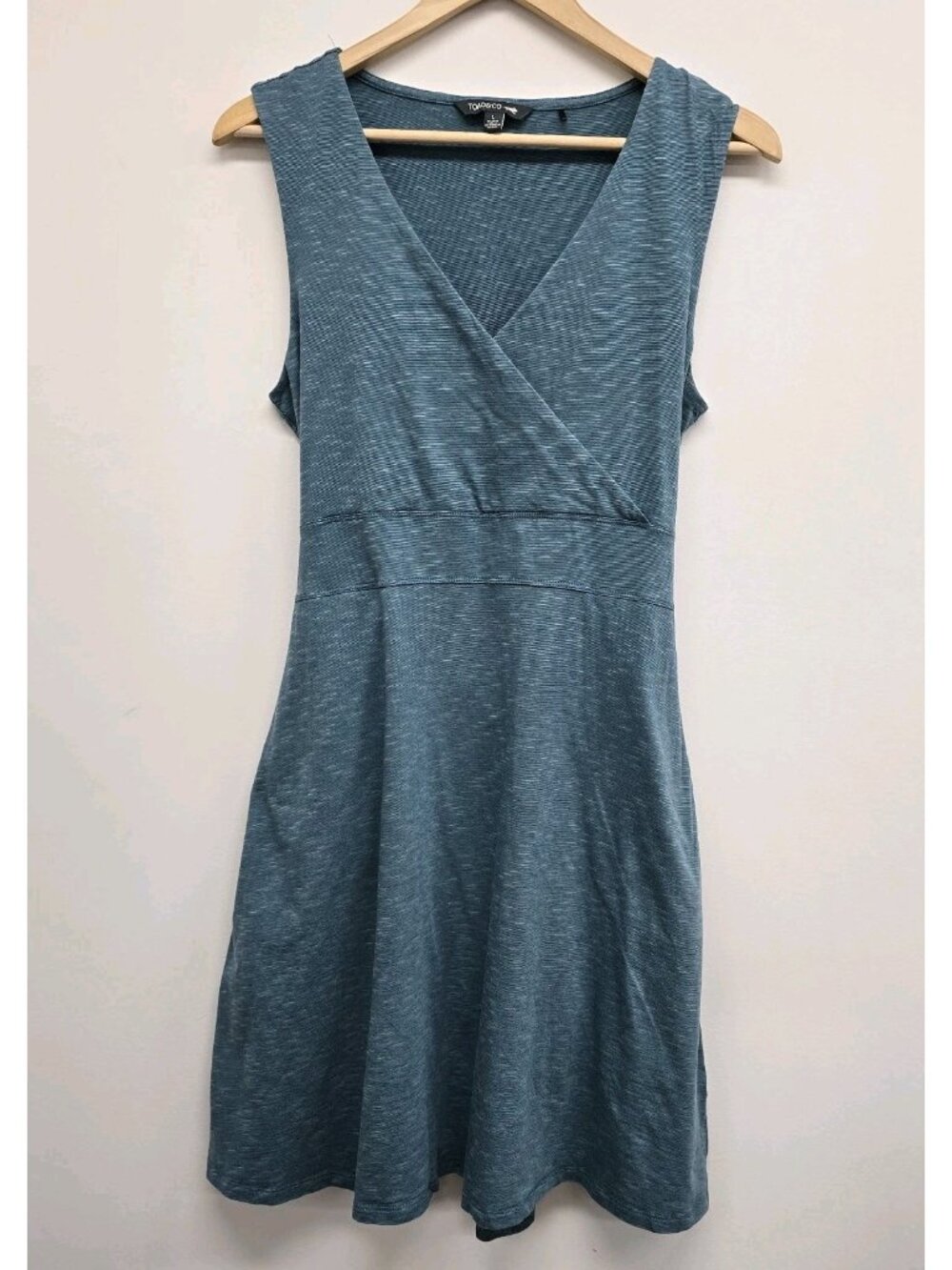 Toad & Co Sleeveless Faux Wrap Midi Dress Size Large Organic Cotton Belted